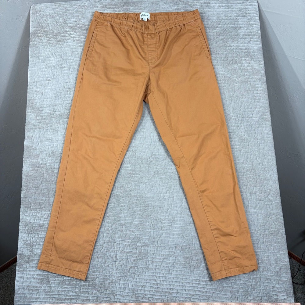 Pact Mens Large Organic Cotton Elastic Waist Pants Clay Orange Casual Chino